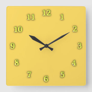 Horloge Carrée Mustard solide Jaune avec des chiffres jaunes