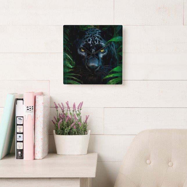 Horloge Carrée Mystérieux Black Panther Jungle Faune Design (Salle de lecture)