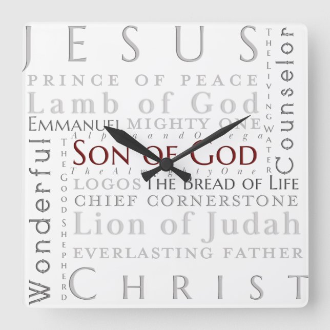 Horloge Carrée Names of Jesus Typografy Clock (Recto)