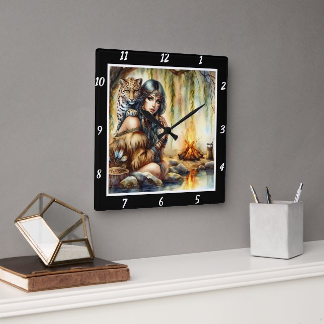 Horloge Carrée Native Grace : Tiger's Paws Stream's Dance (Bureau)