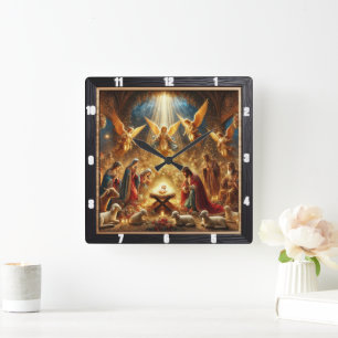 Horloge Carrée Nativité Angels Adore Christ