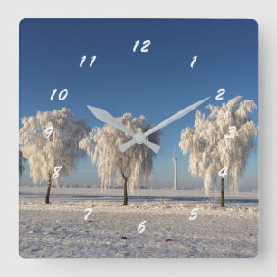 Horloge Carrée Nature Hiver Neige Arbres couverts