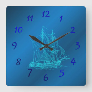 Horloge Carrée navire en bleu regarde