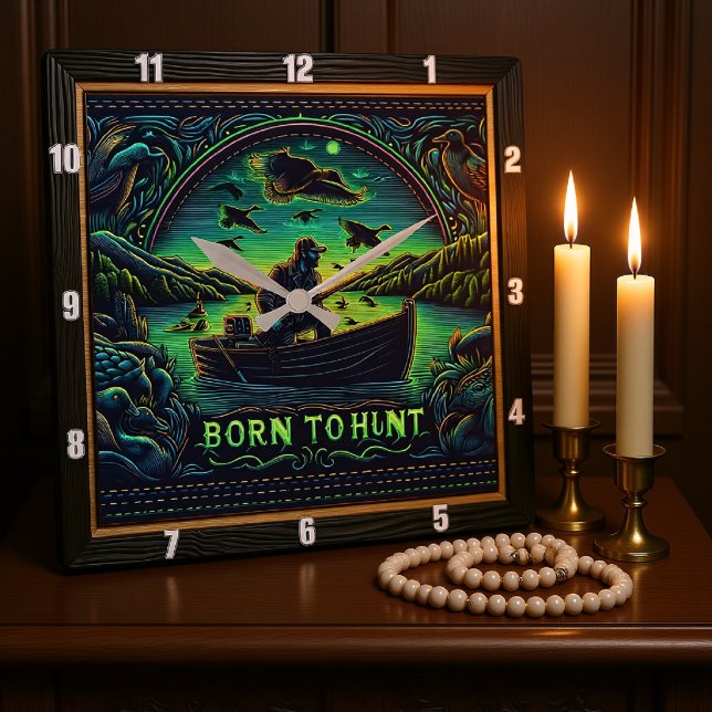 Horloge Carrée Né pour la chasse à l'aube (Créateur téléchargé)