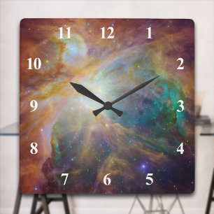 Horloge Carrée Nébuleuse d'Orion avec des nombres blancs