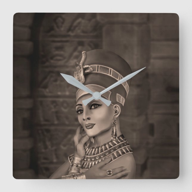 Horloge Carrée Nefertiti - la reine égyptienne - sépia (Recto)