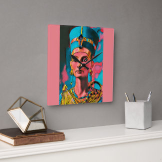 Horloge Carrée Nefertiti - Poster de l'Art du Mur de la Reine égy