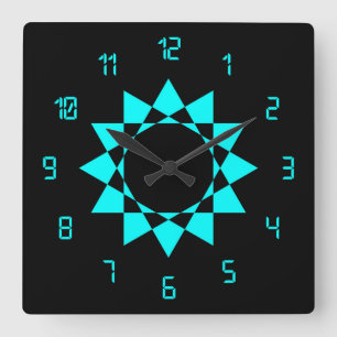 Horloge Carrée Néon Blue W/Star and Fun Numbers