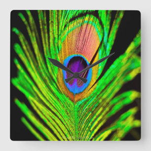 Horloge Carrée Neon Colors Peacock Feather