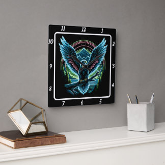 Horloge Carrée Neon Eagle Skyline