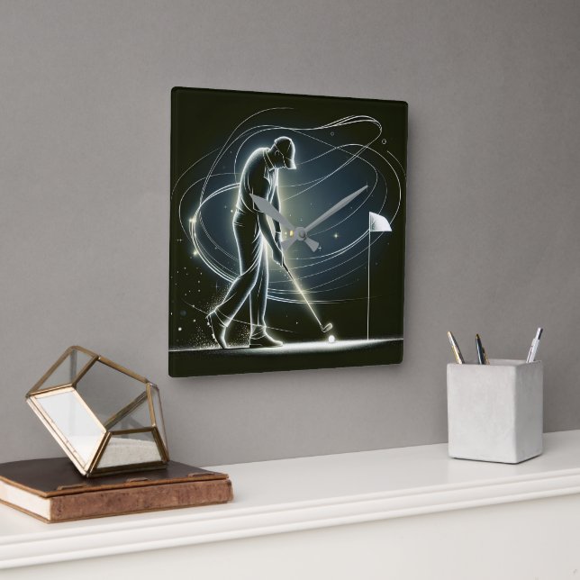 Horloge Carrée Neon Golfer à la balle (Bureau)