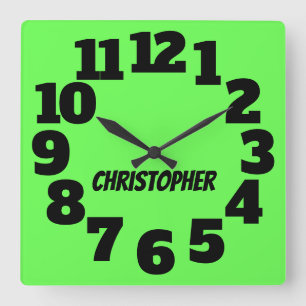 Horloge Carrée Néon Lime Green Big Numbers