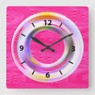Horloge Carrée Néon métallique rose moderne unique