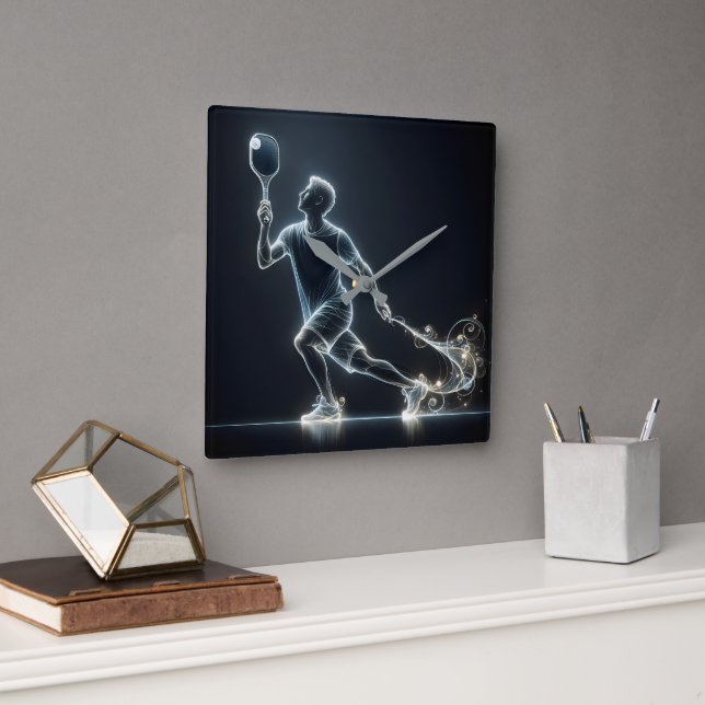 Horloge Carrée Neon Pickleball (Bureau)