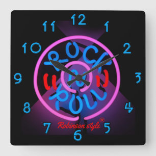 Horloge Carrée Neon Rock n' Roll personnalisé