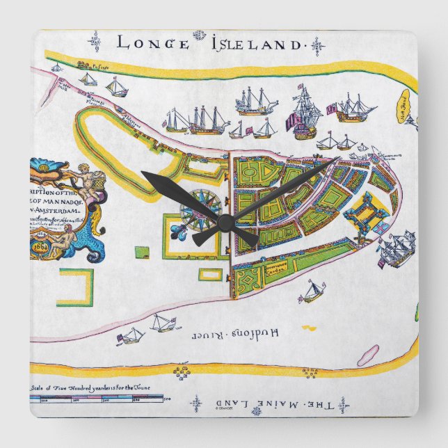 Horloge Carrée New Amsterdam Map, 1661 (Recto)