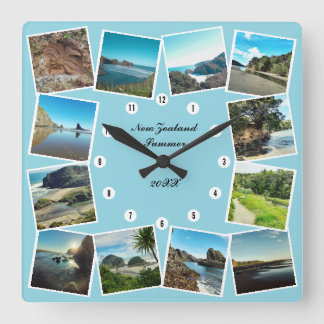 Horloge Carrée New Zealand Travel 12 Photo Collage personnalisé