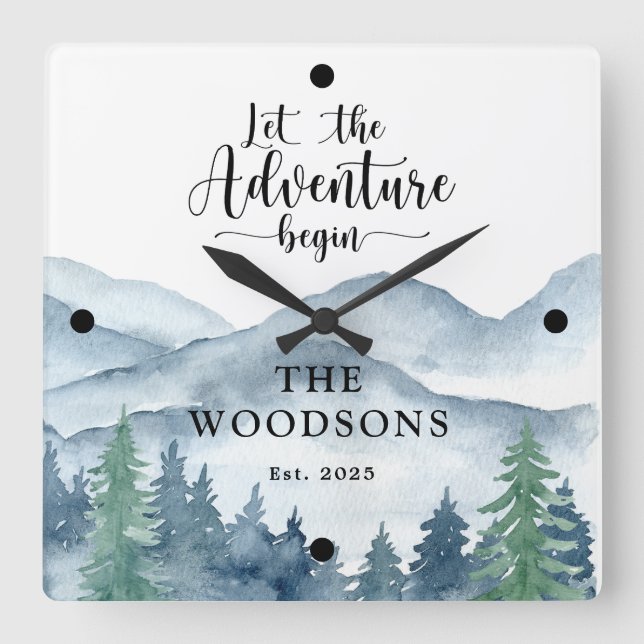 Horloge Carrée Newlyweds Forest Adventure Begins Wedding (Recto)
