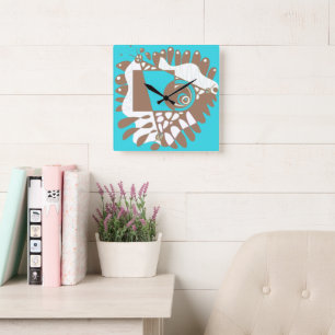 Horloge Carrée Nid d'oiseaux - Brown turquoise