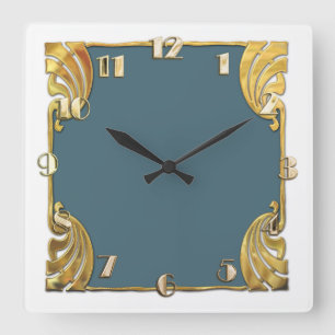 Horloge Carrée N'importe quelle couleur avec blanc Art Déco Gold