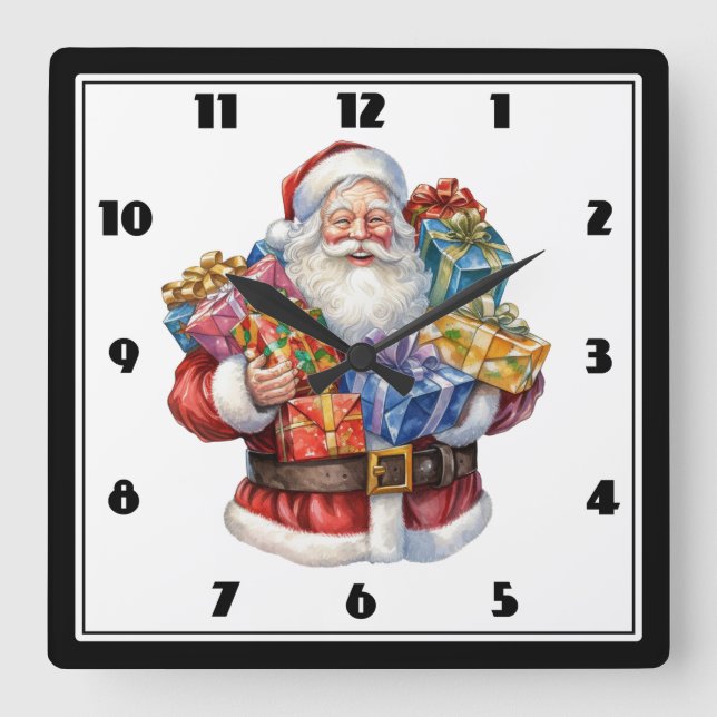Horloge Carrée Noël classique de Jolly Santa Claus (Recto)