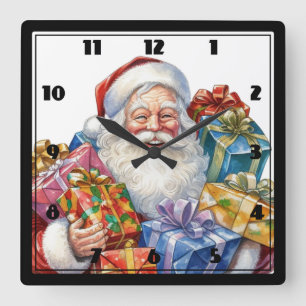 Horloge Carrée Noël classique de Jolly Santa Claus