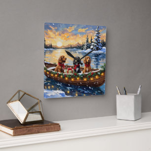 Horloge Carrée Noël Cocker Spaniel Bateau Fêtes