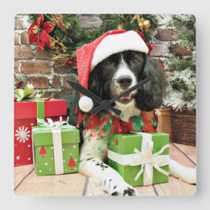 Horloge Carrée Noël - épagneul de springer anglais - Lucy