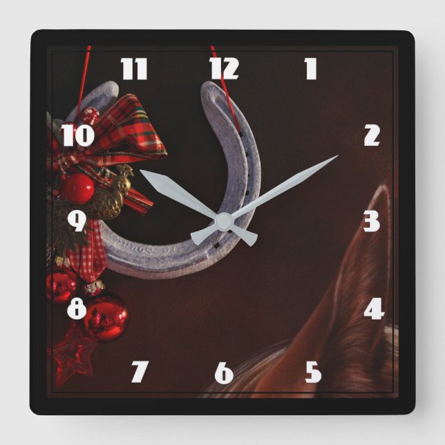 Horloge Carrée Noël équestre pendre en fer à cheval Photo (Recto)