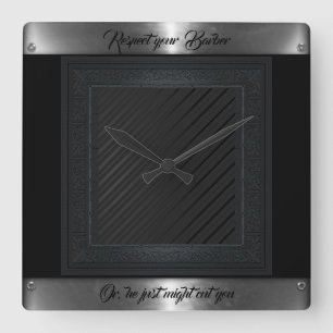 Horloge Carrée noir, argent, gris, coiffeur