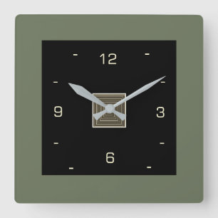 Horloge Carrée Noir avec des chiffres crème et bordure