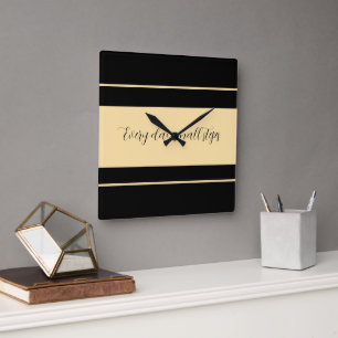 Horloge Carrée Noir & Beige large rayé