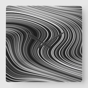 Horloge Carrée Noir Blanc Argent Gris Courbes Modernes Lignes
