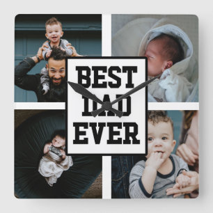 Horloge Carrée Noir Blanc Meilleur Papa Jamais Photo Personnalisé