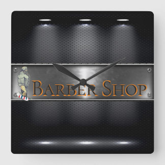 Horloge Carrée Noir de logo de coiffeur, argent