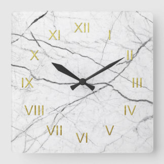 Horloge Carrée Noir de marbre blanc de Faux veiné avec des