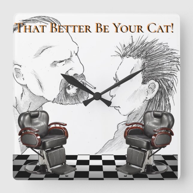 Horloge Carrée Noir de salon de coiffure, blanc, contrôleurs (Recto)