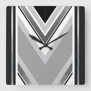 Horloge Carrée Noir, gris et blanc rayures métalliques diagonales