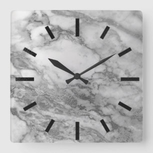 Horloge Carrée Noir minimal de Carrare de graphite argenté gris
