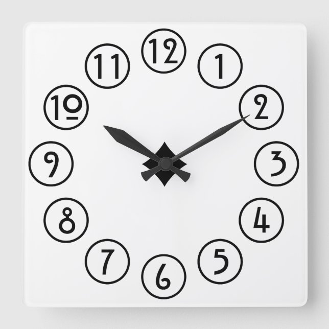 Horloge Carrée Noir propre et simple sur blanc (Recto)