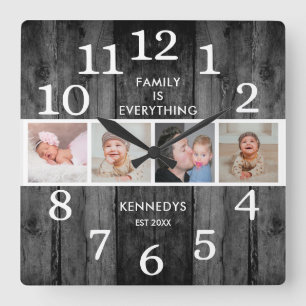 Horloge Carrée Noir rustique Récupéré Bois 4 Photo Famille Cit