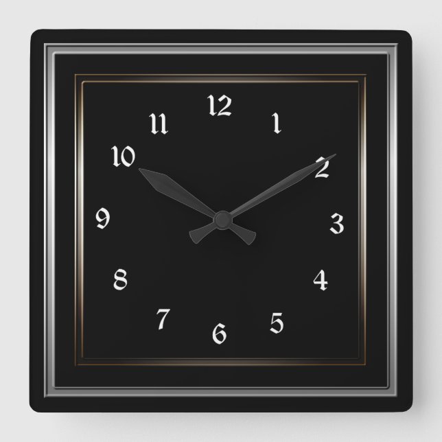 Horloge Carrée Noir simple de cadre en métal (Recto)