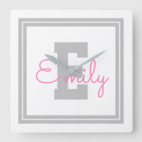 Nom et monogramme encadrés | Gris clair et rose