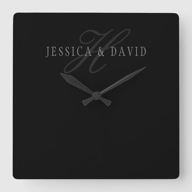 Horloge Carrée Nom et nom de famille des couples Monogramme (Recto)