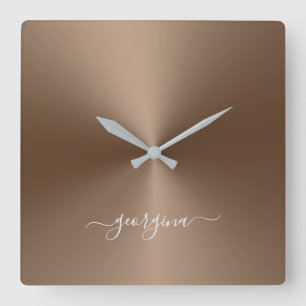 Horloge Carrée Nom personnalisé Bronze Style métallique Acryliq