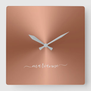Horloge Carrée Nom personnalisé Cuivre Style métallique Acryliq
