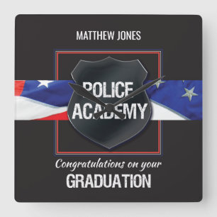 Horloge Carrée Nom personnalisé, diplôme de l'académie de police