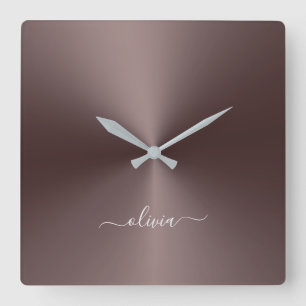 Horloge Carrée Nom personnalisé Mahogany Style métallique Acryl