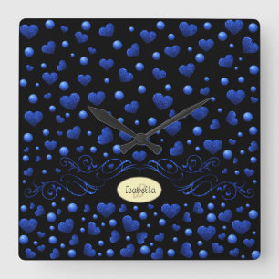 Horloge Carrée Nom personnalisé, motif de parties scintillant co