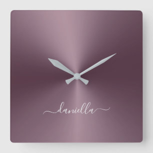 Horloge Carrée Nom personnalisé Plum style métallique Acrylique
